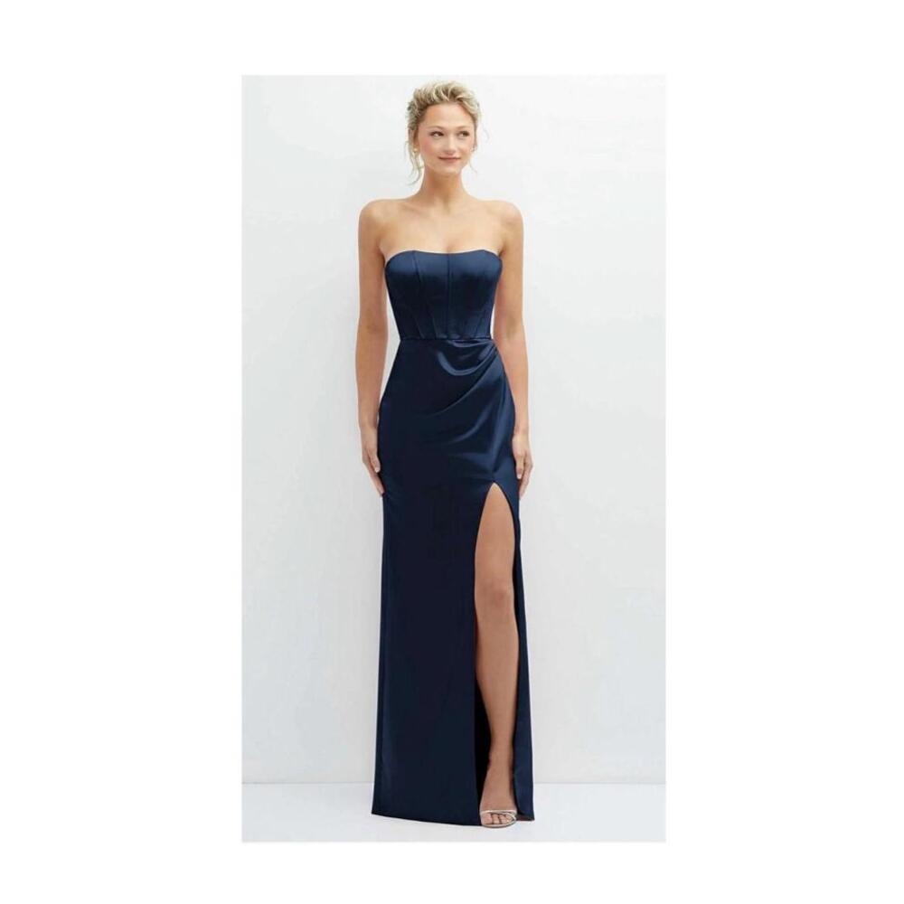 After Six 6888 Strapless Topstitched Corset Satin Maxi Dress 2